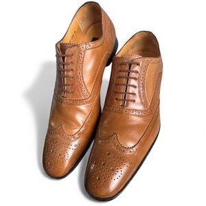 Mercanti Fiorentini Classic Tan Leather Brogue Wingtip Oxford Shoes Lux 10.5 Men
